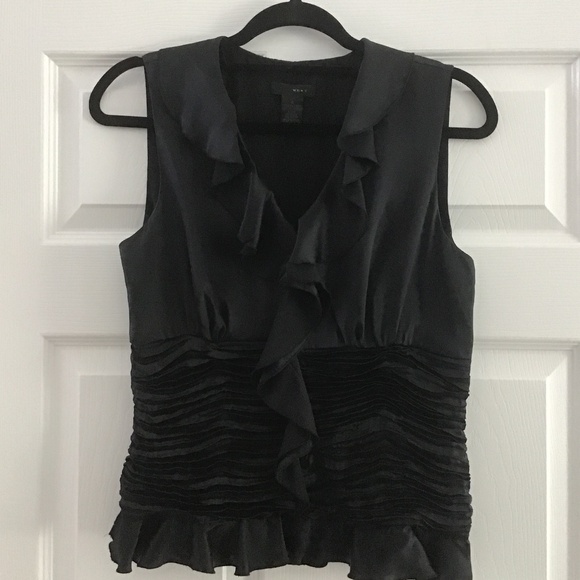 WD.NY 100% silk black sleeveless top with ruffle v-neckline size 6 - Picture 2 of 5